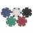 Poker chips in different colors: blue, white, black, green, red