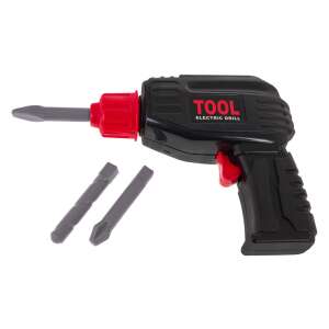 Black toy electric drill with red handle and two interchangeable bits - Ramiz DIY Craft Kit