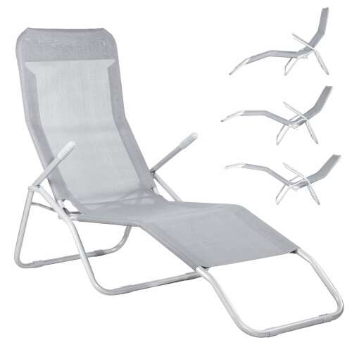 Springos Folding Garden Lounger - Grey