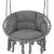 Front view of Springos grey macrame hanging chair with cushion
