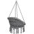 Angled view of Springos grey macrame hanging chair with cushion