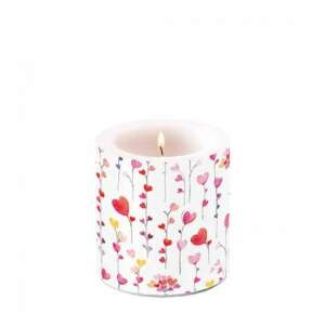 Szívfüzér gyertya, 8x7,5cm, fehér alapon piros, rózsaszín és sárga szívek - Ambiente