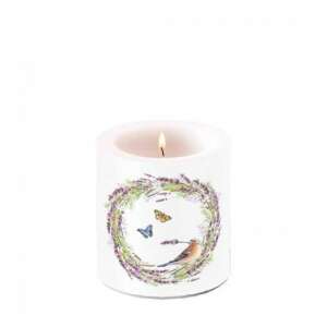 Chaffinch átvilágítós gyertya levendula koszorúval és pillangókkal, 8x7,5cm - Ambiente