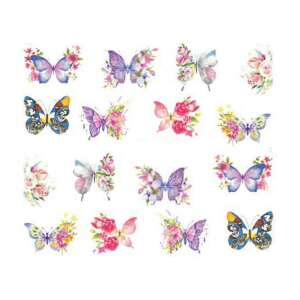 16 darabos vízfesték hatású pillangó köröm matrica - Körömmatrica
