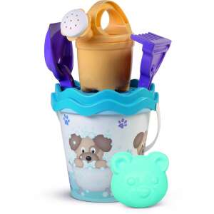 Androni: Kiskedvencek homokozó készlet, 6 darabos, vödör, lapát, gereblye, locsolókanna, forma és egy kis medve - Androni