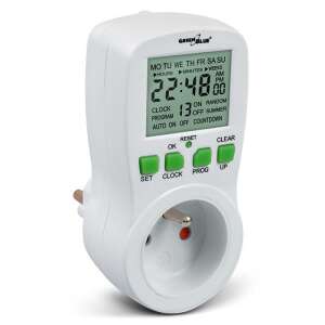 Cyfrowy przełącznik czasowy GreenBlue GB107 z dużym wyświetlaczem pokazującym czas, program i ustawienia - Timer z wyłącznikiem czasowym