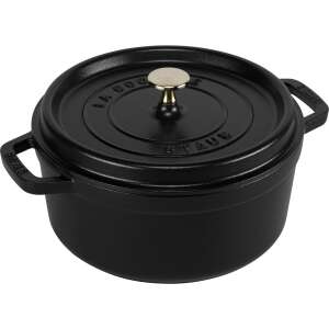 Staub La Cocotte 20cm kerek fekete öntöttvas sütőedény fedővel, ferde nézet - Staub