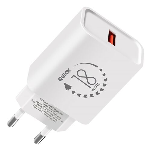 OBAL:ME 18W USB-A Hálózati töltő, Fehér, ferde nézet - Hálózati adapter