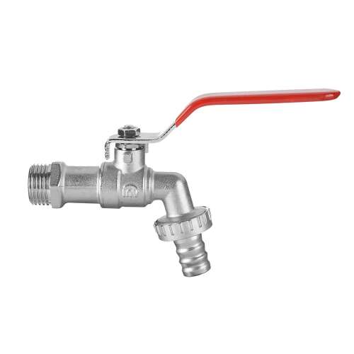 Kerti golyóscsap vörös fogantyúval, 1-3/4 hüvelyk, ezüst