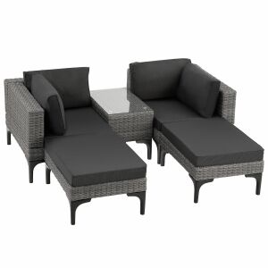 TecTake Bellaria rattan garden seating set with aluminum frame, gray cushions and glass table - Sun Lounger & Deck Chair