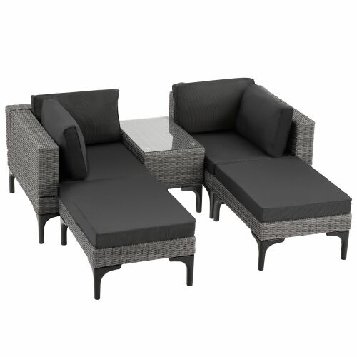 TecTake Bellaria rattan garden seating set with aluminum frame, gray cushions and glass table