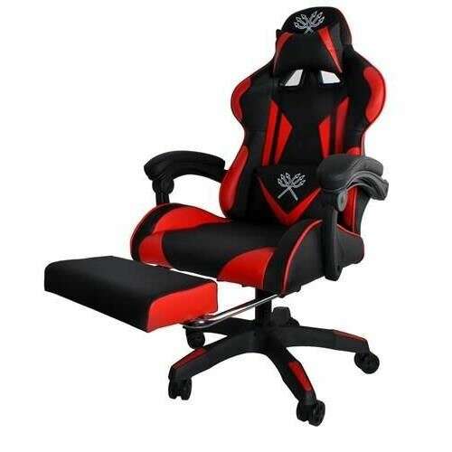 Isotrade gamer szék lábtartóval, öko-bőr, piros-fekete, 63x63x116/124 cm,...