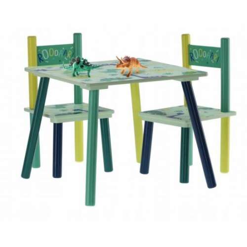 Gyermek bútorkészlet, dinoszaurusz modell, kék és zöld, fa + MDF, 50x50x42 cm, Chomik