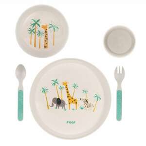 Reer Growing 5-piece children's tableware set with giraffe and jungle animal design, includes plate, bowl, cup, spoon and fork - Kids' Plate