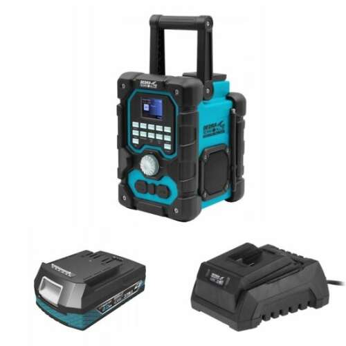 Bluetooth rádió, 2 Ah akkumulátorral, 18V Li-ion töltővel, USB, DAB+FM, SAS+ALL, Dedra