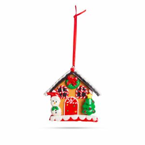 Karácsonyi Mézeskalács Ház Dísz - Mágneses - 85x75mm, Gingerbread House Christmas Ornament with Snowman - Nonbrand Christmas Decoration