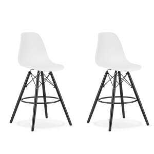 Set of 2 Mercaton Lamal bar stools, white polypropylene seat, black beechwood legs, modern design - Bar Stool
