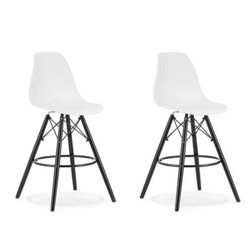 Set of 2 Mercaton Lamal bar stools, white polypropylene seat, black beechwood legs, modern design