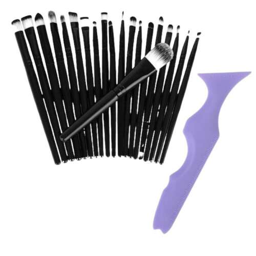 20 darabos professzionális sminkecset készlet lila szilikon szemceruza sablonnal