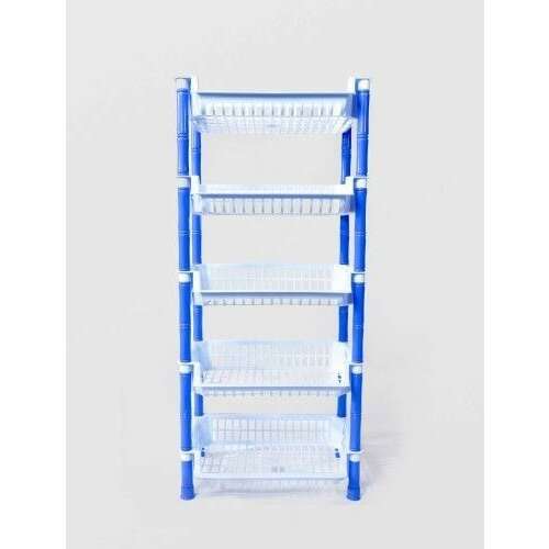 5-Tier Plastic Shelf Unit, Blue and White, 88 x 41 x 29 cm
