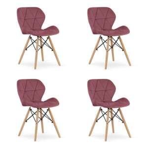 Set of 4 Mercaton Lago dining chairs in dark pink velvet with wooden legs - Kitchen Furniture
