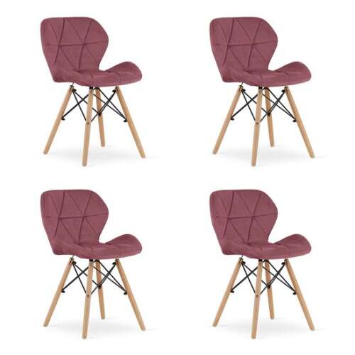 Set of 4 Mercaton Lago dining chairs in dark pink velvet with wooden legs