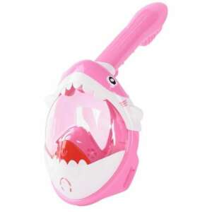 Pink shark snorkeling mask for kids with snorkel, full face design, 180 degree view - Diving Set