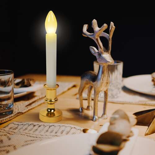 Karácsonyi dísz - LED gyertya - fehér / arany - 22 cm
