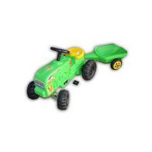 Gyermek traktor, pedálokkal és utánfutóval, zöld 95066460 Pedálos jármű