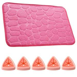 Mercaton różowa mata łazienkowa z pianką memory, antypoślizgowa, ultra-chłonna, 60 x 40 cm i 5 samoprzylepnych wodoodpornych uchwytów na ręczniki, 5 x 2,3 cm - Meble łazienkowe