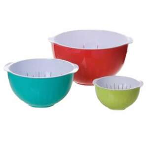 Set of 3 MagicHome plastic salad bowls with strainer, 1.2/2/3.4 L - Bowl