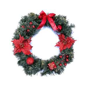 Red Christmas wreath with poinsettia and ornaments, 40 cm, Chomik - Chomik