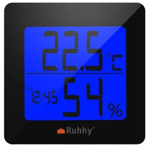 Szobahőmérő és higrométer, 5 az 1-ben, LCD, fekete-fehér, 1xAA, 9.5x4x9.5 cm, Ruhhy