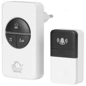 Sonerie wireless Magic Home, alb, rază de acțiune 100m, 16 tonuri de apel, rezistent la apă IP44, cu receptor și buton - Sonerii