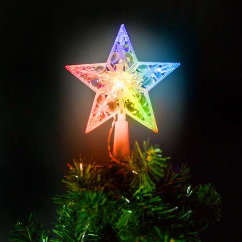 Karácsonyfadísz, csillagmintás, 10 LED-15 cm, RGB, 2xAA
