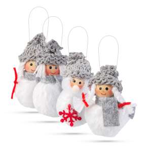 Set of 4 white snowman Christmas tree ornaments with grey knitted hats and scarves - Christmas tree ornament