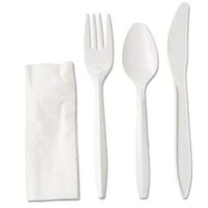 Disposable cutlery set, includes fork, knife, spoon and napkin - Disposable Cutlery