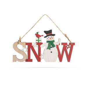 Wooden Christmas snowman sign with 'SNOW' lettering - Christmas