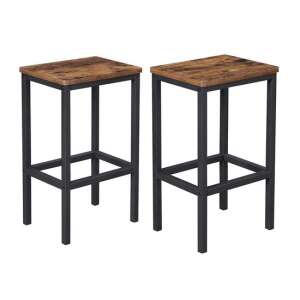 Set of 2 Mercaton bar stools, rustic brown wood seat, black metal frame, 40x30x65 cm - Bar Stool