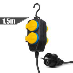 Mercaton® outdoor extension cord with protective covers and grounding, 230V, IP44, storage function, child protection, 1.5m, 2 sockets, black with yellow - Extension Cord