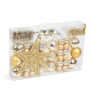 Gold Christmas ornament set, 66 pieces, includes balls, stars, and garland - Christmas tree ornament