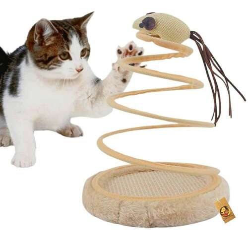Mercaton® interaktív játék macskáknak, Karomhegyező, Hosszúfarkú egérmodell, 15 x 23 cm, Bézs