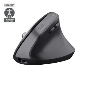 Trust Bayo+ Ergonomic Wireless Mouse - Black, vertical design - Mouse
