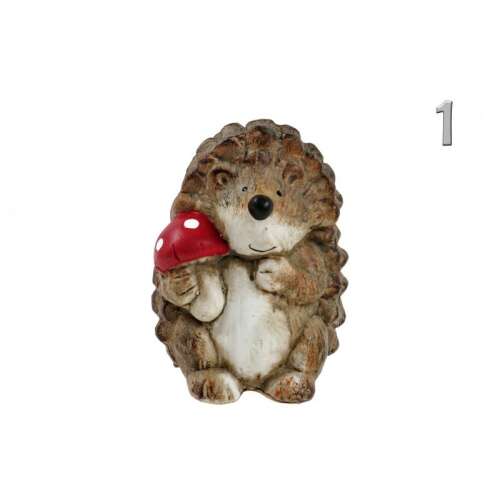 Kerámia sün szobor piros gombával, őszi dekoráció