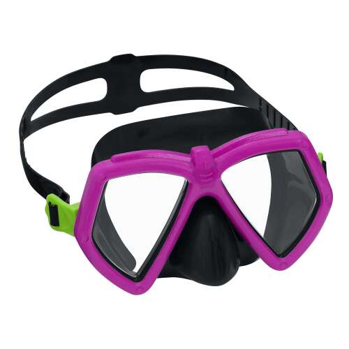 Bestway pink diving mask 22040, clear lens, black strap, green buckles