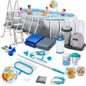 Intex 26796 téglalap alakú fémvázas medence szett létrával, szivattyúval, takaróval és tartozékokkal - Intex