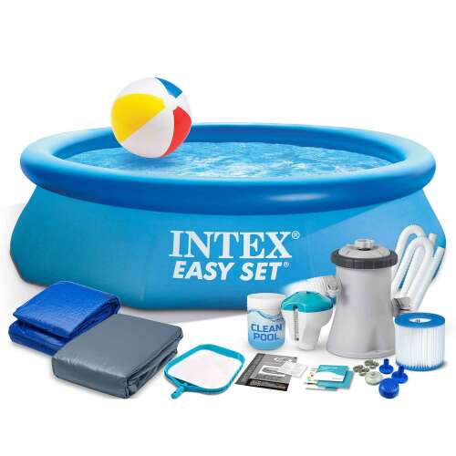 Надуваем басейн Intex Easy Set комплект с филтърна помпа, покривало, подложка и аксесоари