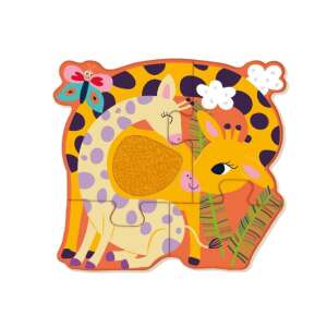 Avenir Jungle Touch Puzzle with a giraffe, 4 pieces, wooden, textured, for toddlers - Baby Puzzle