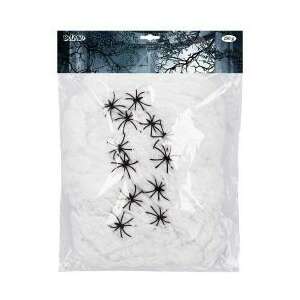 Halloween Pókháló Dekoráció - 250g, 12 Pókkal