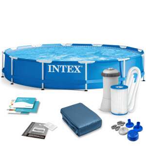 Intex 366 x 76 cm Metal Frame Pool Set with Filter Pump and Accessories - Intex Metal Frame Pool
